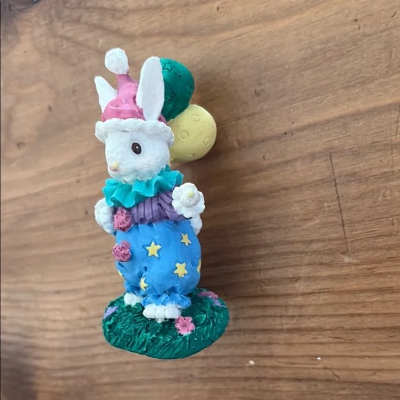 Festive Birthday Bunny 🐰 Clown 🤡 with Spring Color Balloons figurine